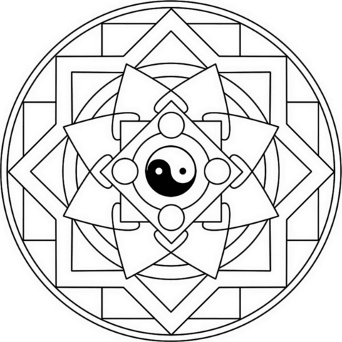 Mandala With Yin Yang Coloring Page